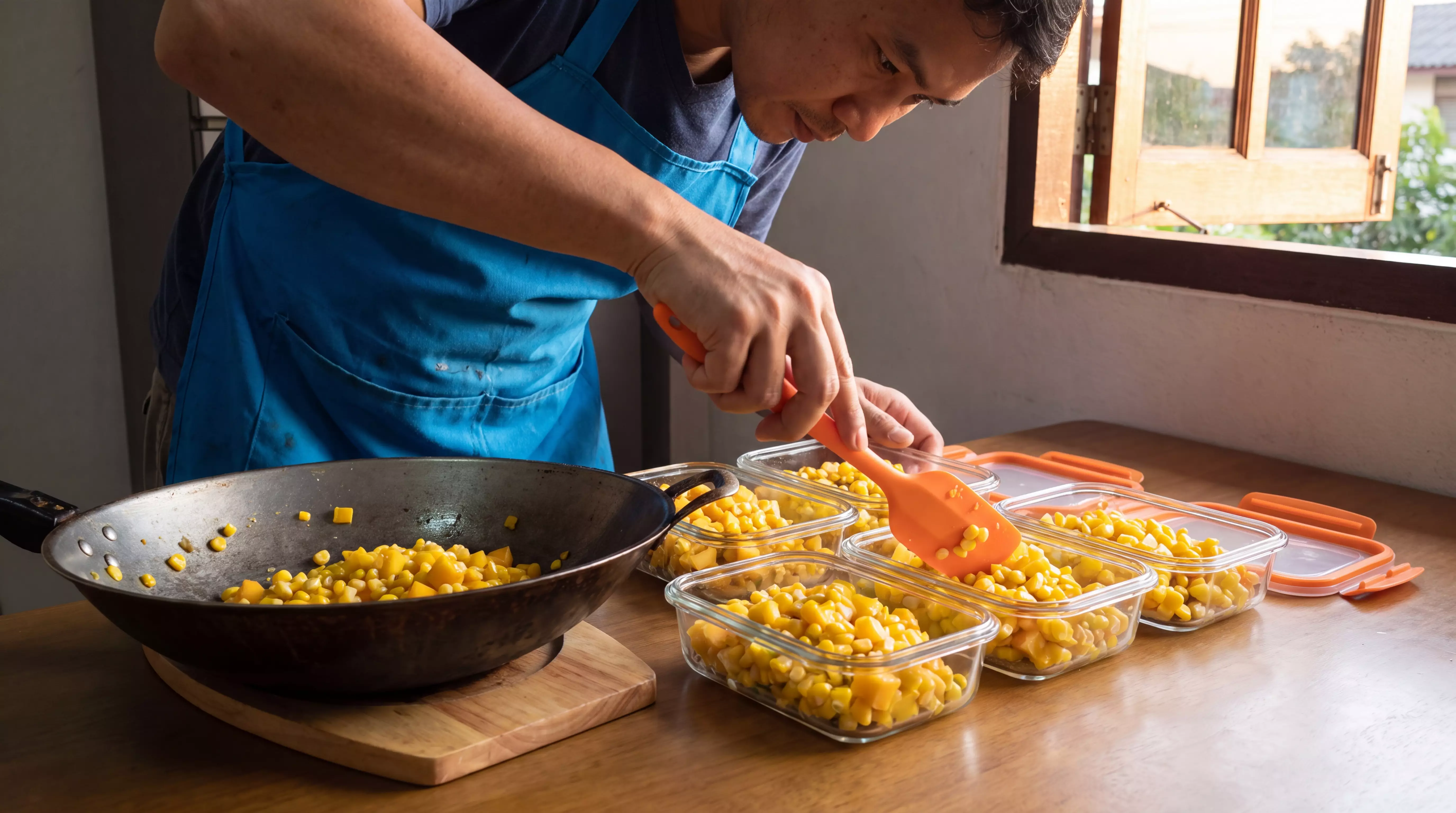 Cook filling meal containers