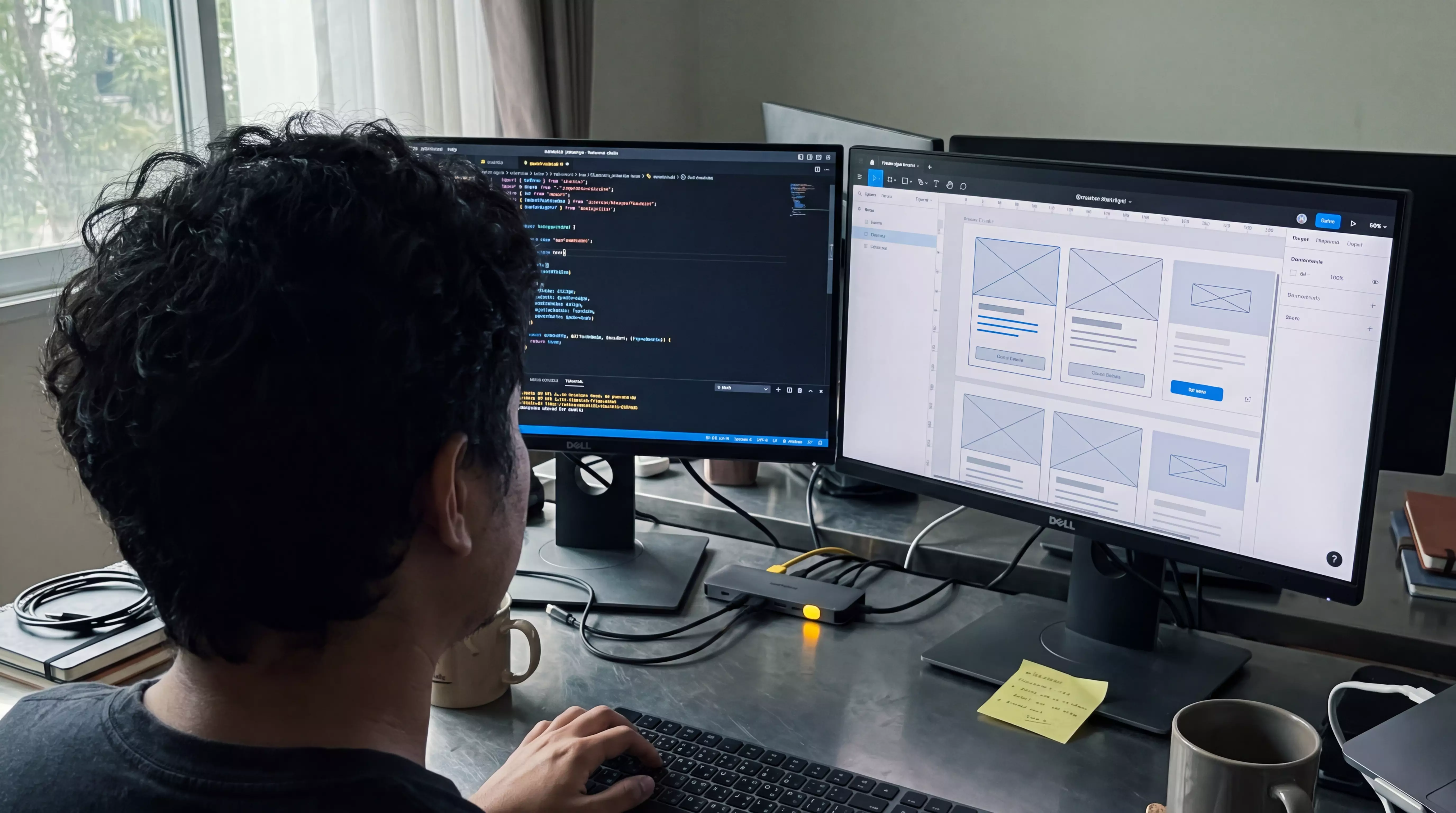 Developer at a dual-monitor setup